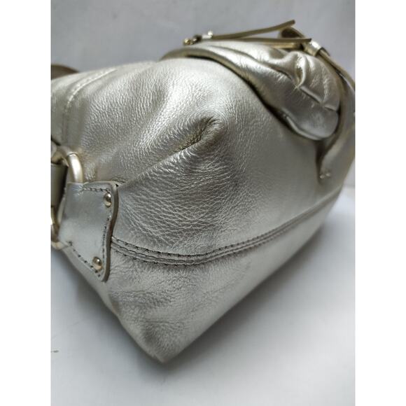 Michael Kors Fulton Metalic Gold Pebbled Leather Buckle Pocket Hobo Shoulder Bag - Picture 7 of 16